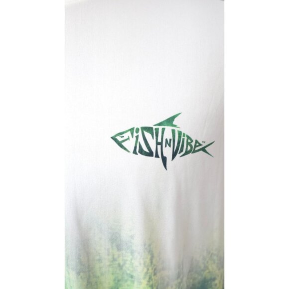Fish N Vibe White Green Bass Splashing Performance Fishing Graphic Tee (M) 38-40 - Picture 5 of 12